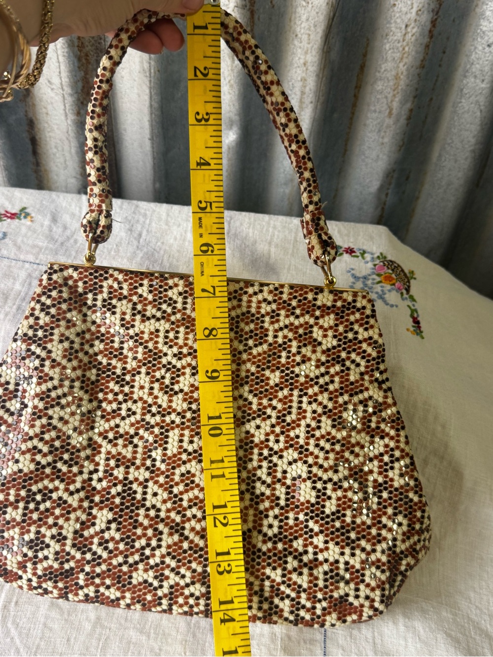 Vintage Lumured Cream and Brown Corde Beaded Top-Handle Bag - Picture 7 of 7